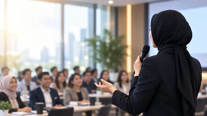 Fasilitator berbicara kepada peserta kelas terbuka